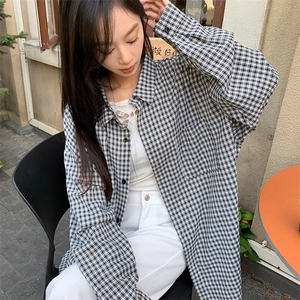 特批P36无差价2025春港风小格子长袖衬衫中性时尚大码衬衣男C5455图片