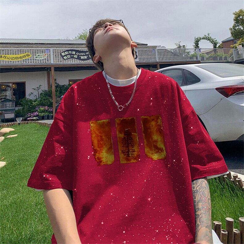 可48小时发货支持抖音得物来样二开美式满天星亮片短袖T恤MTX632,男装T恤,电商A486-1