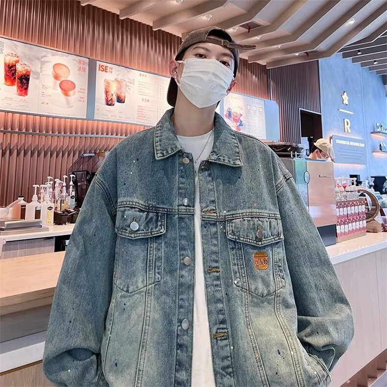 美式高街牛仔外套男春秋港风宽松水洗经典百搭工装夹克男 JK620图片