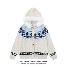 【高品质】加厚毛领民族风提花开衫毛衣外套1015-M379-P95，男装针织衫/毛衣，四季星座1015