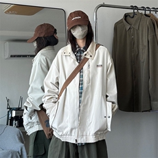 工装夹克男秋季男女复古外套字母印花工装拉链外套JK0091P65，男装夹克，星座1013-1