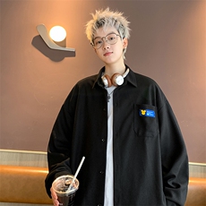 2025秋冬新款格子贴标翻领大码衬衫港风男外套CS770/特P25黑色2，男装衬衫，电商A094