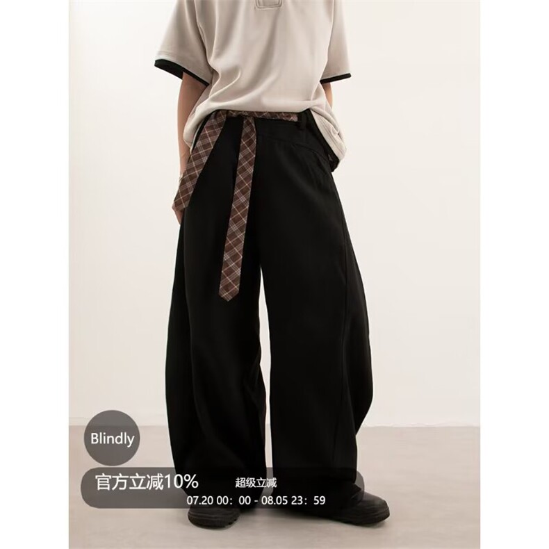 379-P42日系原版格子腰带西裤250克立体半松紧潮流新款慵懒，男装西裤，电商B323A