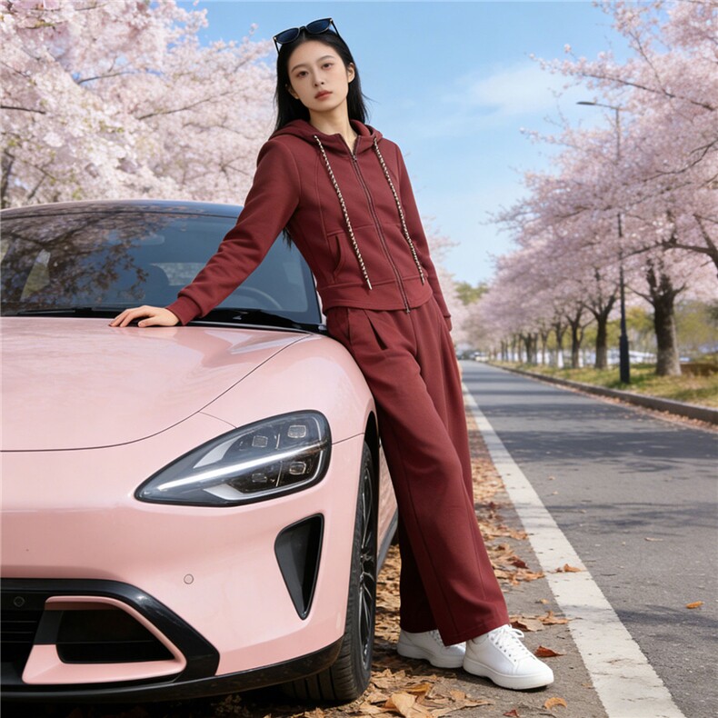 欧货慵懒风时尚套装女春季设计感纯色连帽外套休闲阔腿长裤两件套图片