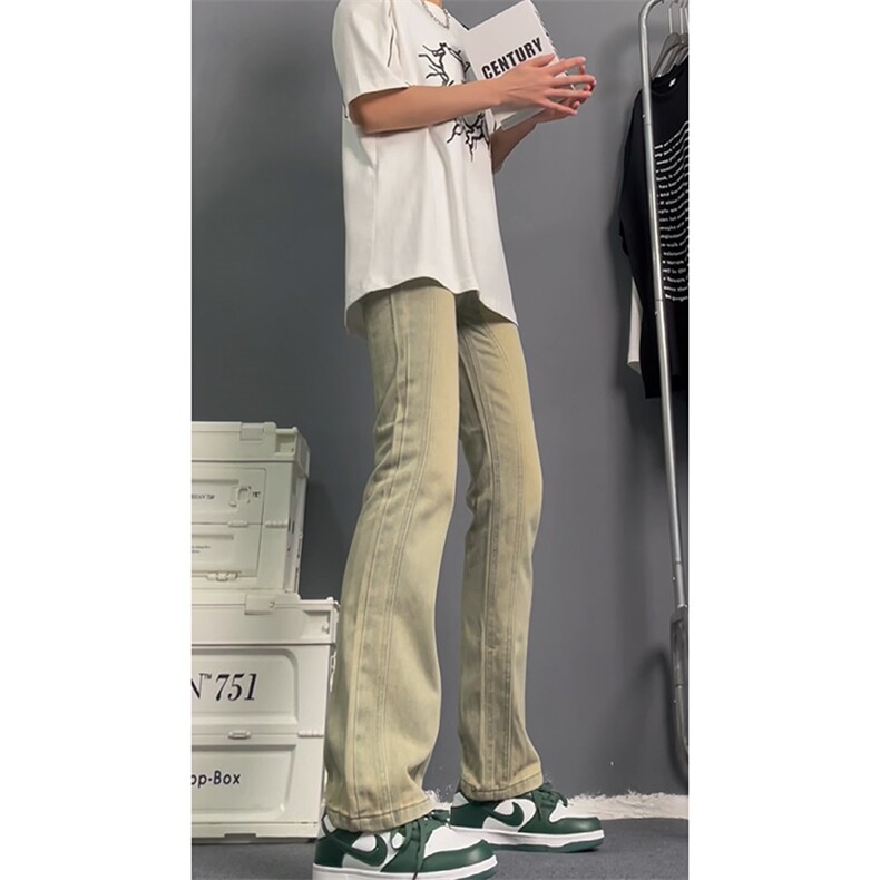 美式高街vibe拼接黄泥牛仔裤修身直筒裤XZ310A-4-NZ27,男装牛仔裤,星座310A-4