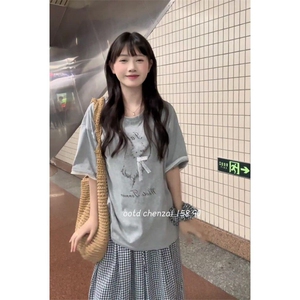H0748-P35蕾丝拼接宽松甜美短袖T恤女（不含手腕装饰）图片
