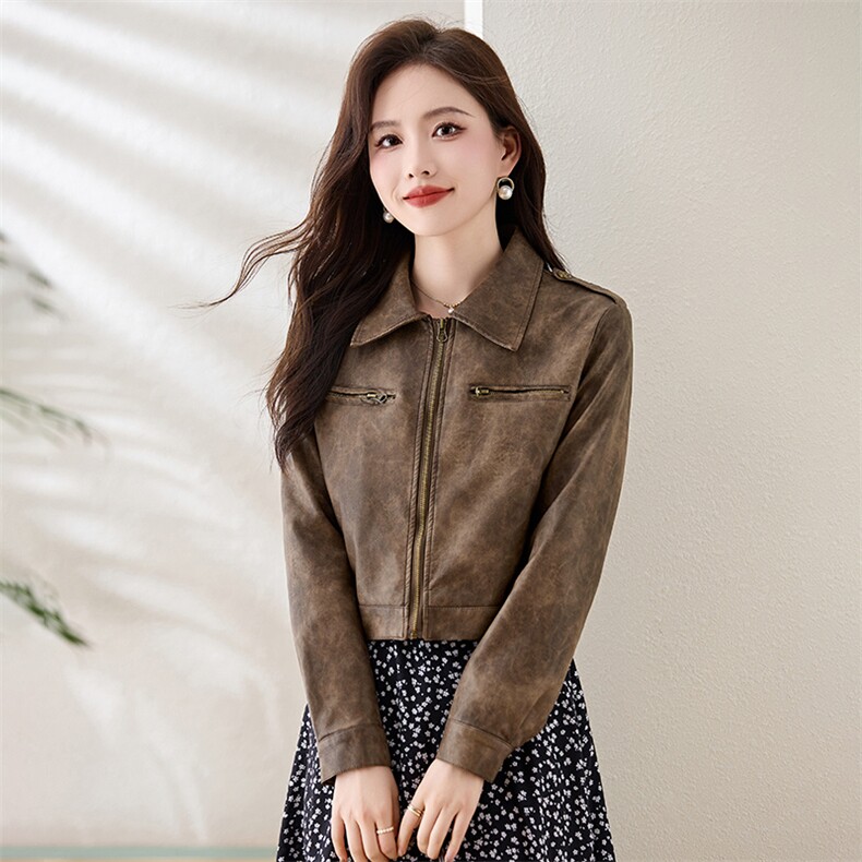 高级感皮衣短外套女2025春秋新款洋气显瘦小个子机车pu皮夹克上衣,女装皮衣,臻衣坊