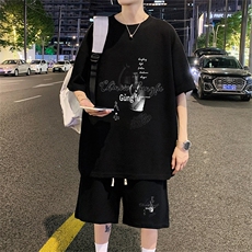 ！2024夏季新款男士华夫格短袖套装百搭学生一套HTZ55P50，男装T恤，电商B220