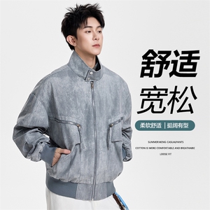 得物二开 复古长袖牛仔外套美式宽松痞帅水洗工装夹克JK1228-P108图片
