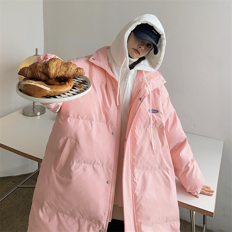假两件拼接中长款情侣装棉衣加厚连帽棉服 A071-Y296-P135 女类图片