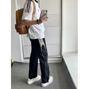 抽绳休闲裤cleanfit设计感小众宽松炸街直筒阔腿裤 K108图片
