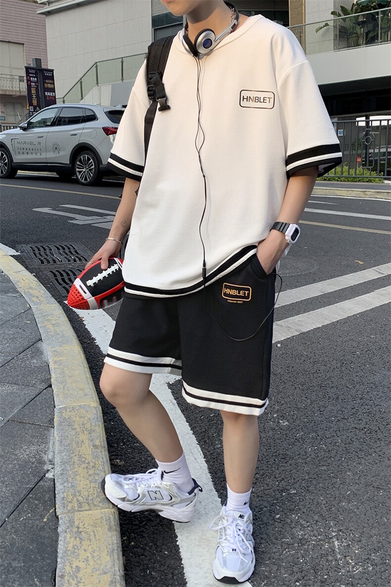 夏季短袖套装宽松休闲两件套潮流潮牌运动服A161-TZ01-P45,男装休闲套装,电商A161-2