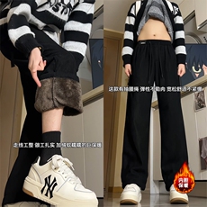 灯芯绒垂感运动卫裤男秋冬加绒加厚保暖阔腿裤超厚羊羔绒直筒裤子，男装休闲裤，电商A102