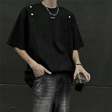 24夏季新款设计感美式高街麂皮绒情侣短袖上衣半袖男D244P38，男装T恤，电商A335-1（原A458）