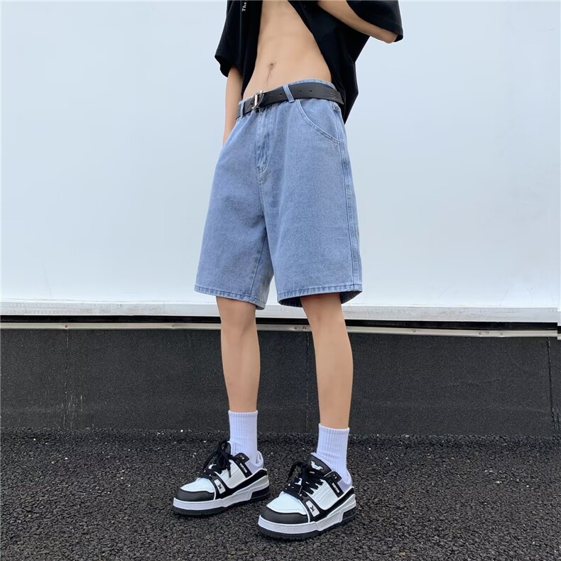 新款复古水洗牛仔短裤男夏季潮牌宽松大码直筒V3106-P42图片