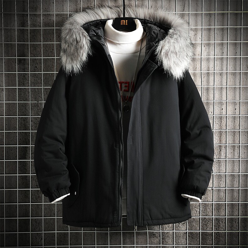 MM48099-P130 冬季大毛领棉衣男士大码加厚棉袄男棉服 网格图片