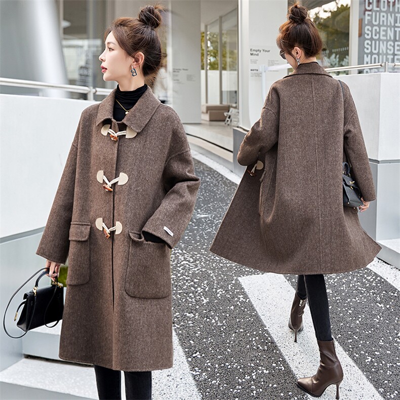 现货手工双面羊毛大衣2022年秋冬新款女装时尚韩版休闲外套，女装双面呢大衣，关键词