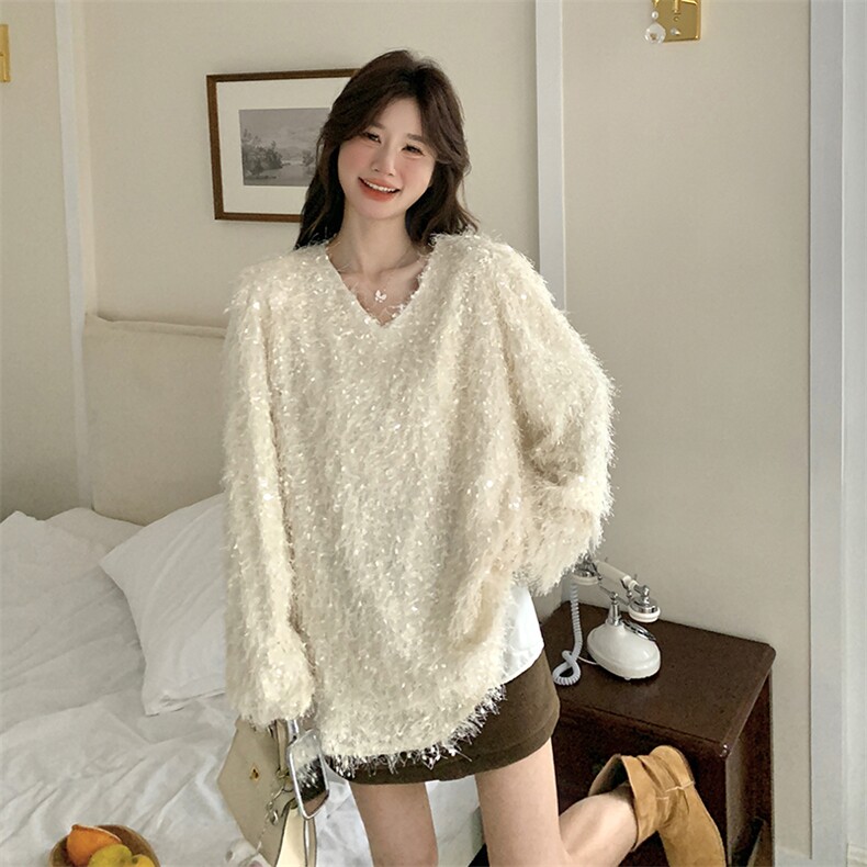 甜美蕾丝衫女中长款毛毛絮絮超仙打底衫洋气上衣年会节日高级感,女装蕾丝衫/雪纺衫,维壹