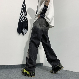 欧美hiphop炸街裤子美式复古渐变色破洞牛仔裤直筒裤潮N01459-P43图片