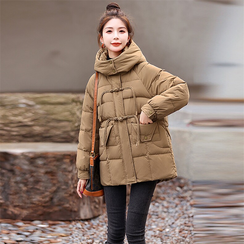 2023年冬季新款羽绒服连帽复古盘扣两粒扣加厚超软舒适羽绒服女,女装羽绒服,奕薇雅