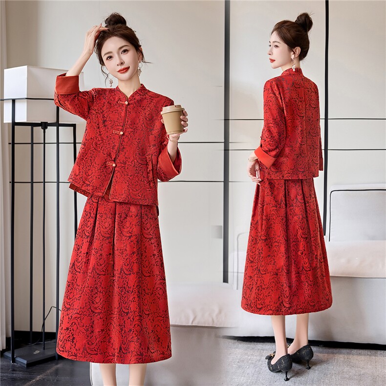 罗得堡2026年春装新款新中式汉服套装连衣裙2610，女装套装/套裙，罗得堡