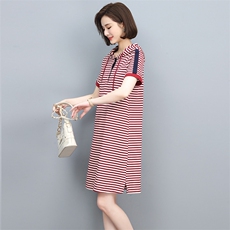 2022年夏季新款韩版条纹连衣裙针织卫衣裙套头中长款通勤，女装连衣裙，忆绮罗