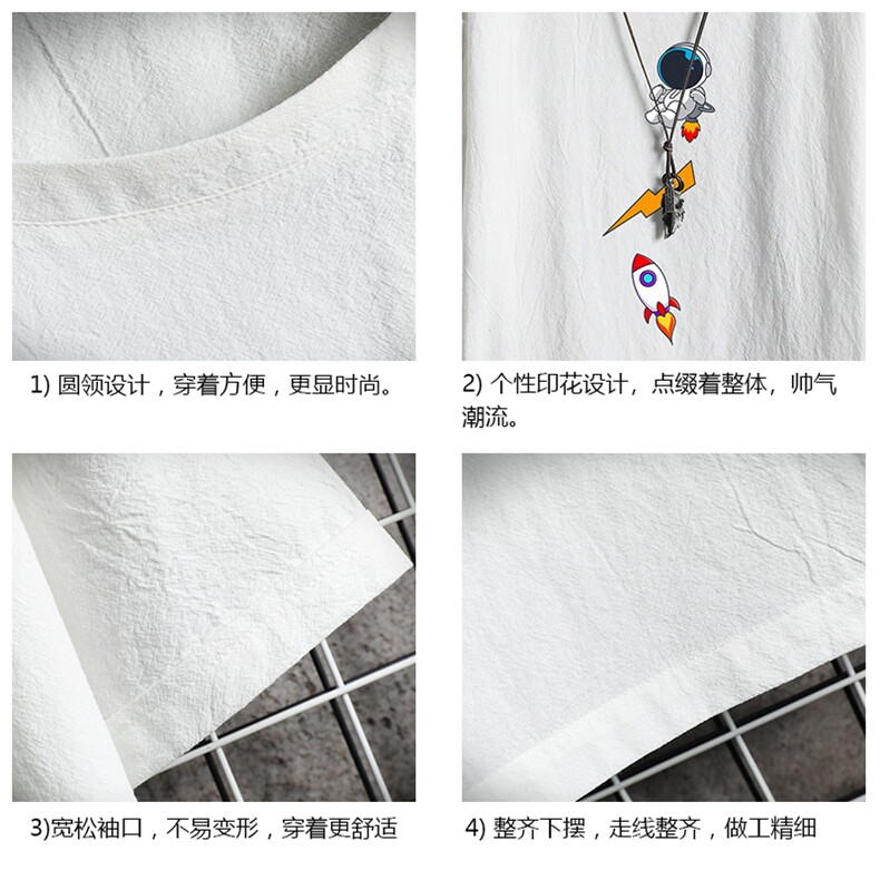 YT26165-P30亚麻短袖t恤男大码五分袖男宽松七分袖网格挂拍,男装T恤,电商A040A