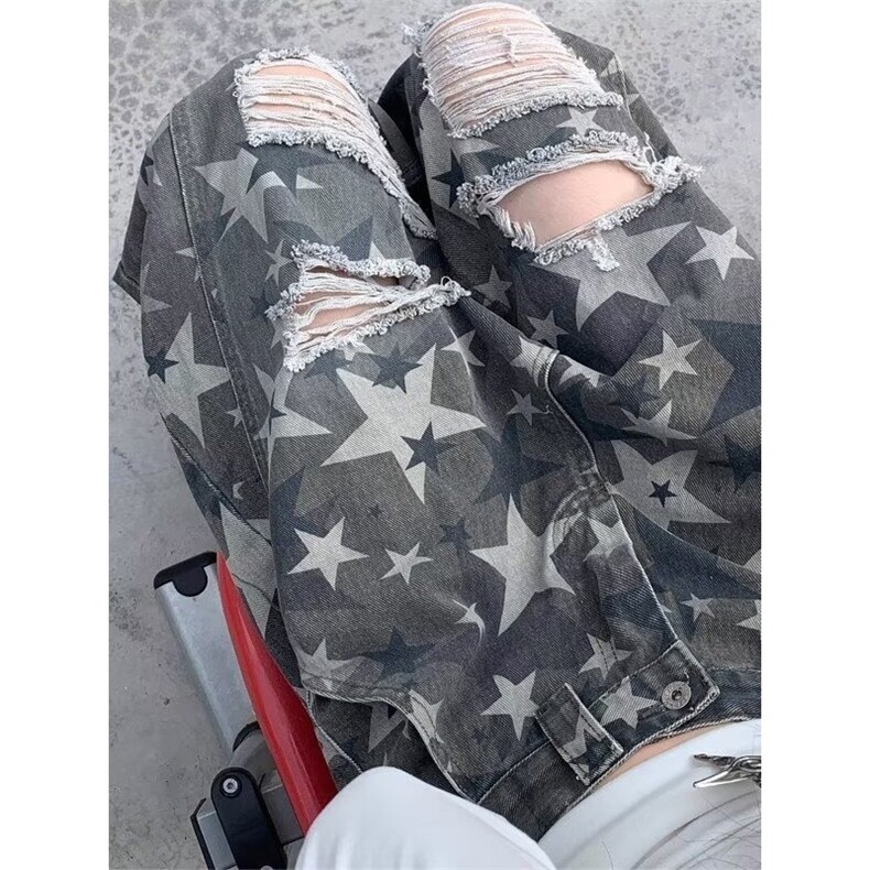 A490-P50潮情侣原创美式折痕水洗迷彩弯刀裤宽松阔腿工装裤子,男装T恤,电商B323A