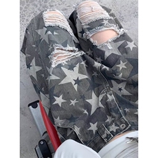 A490-P50潮情侣原创美式折痕水洗迷彩弯刀裤宽松阔腿工装裤子，男装T恤，电商B323A