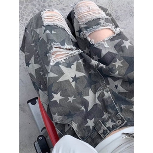 A490-P50 潮情侣原创美式折痕水洗迷彩弯刀裤宽松阔腿工装裤子图片