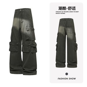 B221 美式ins高街洗褪多口袋工装休闲牛仔裤 LK26646-特P60控108图片