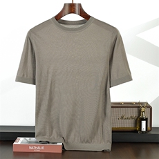 夏季新款男士圆领色道精纺羊毛短袖显瘦时尚针织上衣，男装T恤，鹿一羊绒