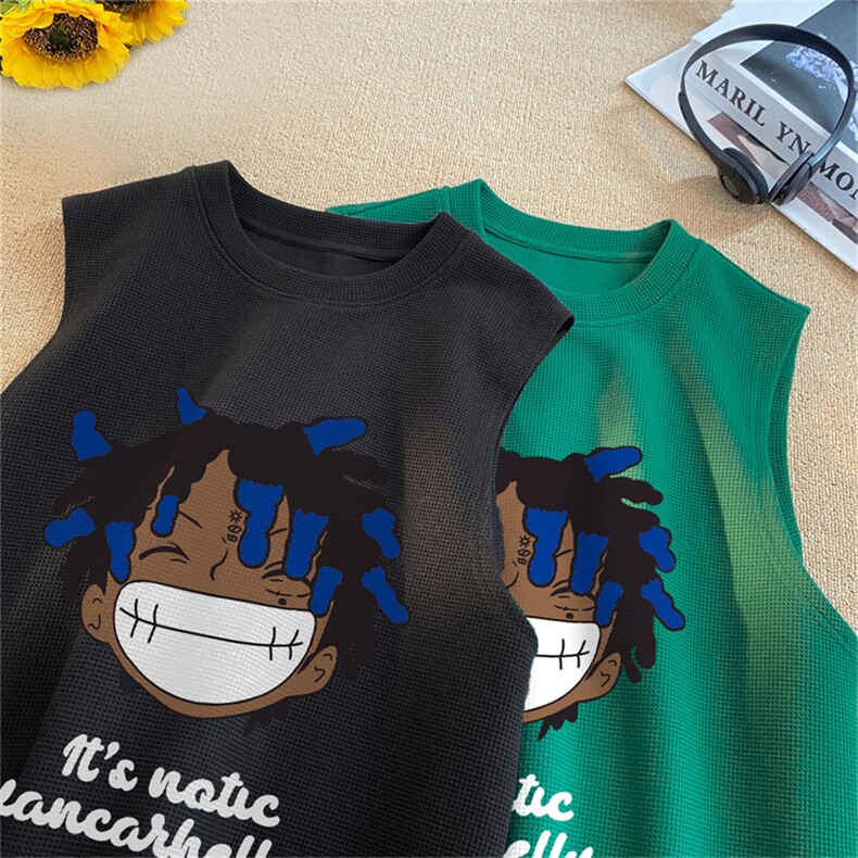 华夫格hiphop短袖t恤男夏季重磅纯棉体恤美式高街潮牌港风七分袖,男装背心/马甲,星座508（原C305）