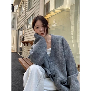 男女春秋季休闲长袖V领针织衫毛衣AM10-P48图片