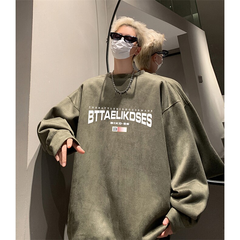 抖音得物供货提供视频秋冬重磅美式麂皮绒圆领卫衣JY392,男装卫衣,电商A486
