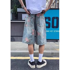 夏季玫瑰花破洞牛仔短裤男宽松五分裤街头痞帅风ND89，男装牛仔裤，星座1116A（原606A-3）