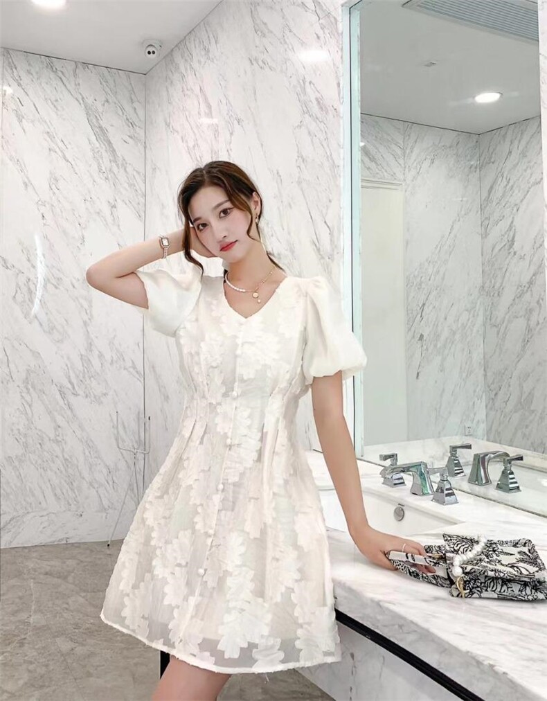 连衣裙V领收腰显瘦，女装连衣裙，雅诺希