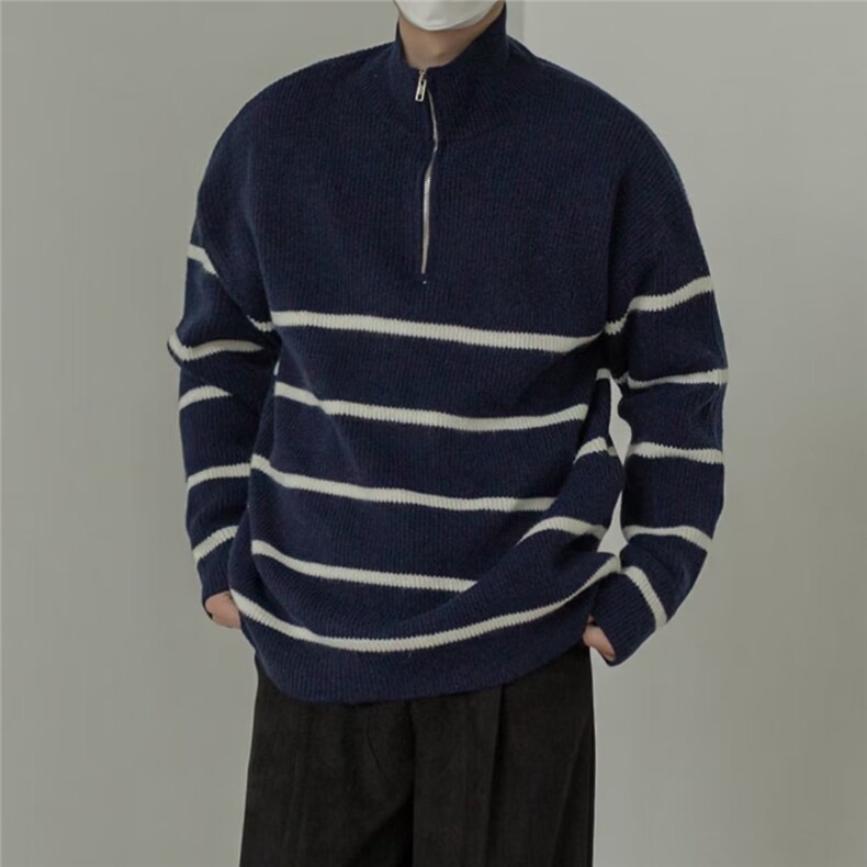 1506-1/MYM891原版高质量半拉链毛衣/P49碧舍加厚条纹毛衣男士,男装针织衫/毛衣,星座1506-1