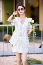 欧货时尚刺绣短裤套装女2025夏款今年流行漂亮气质炸街西装两件套，女装套装/套裙，韩美纤衣
