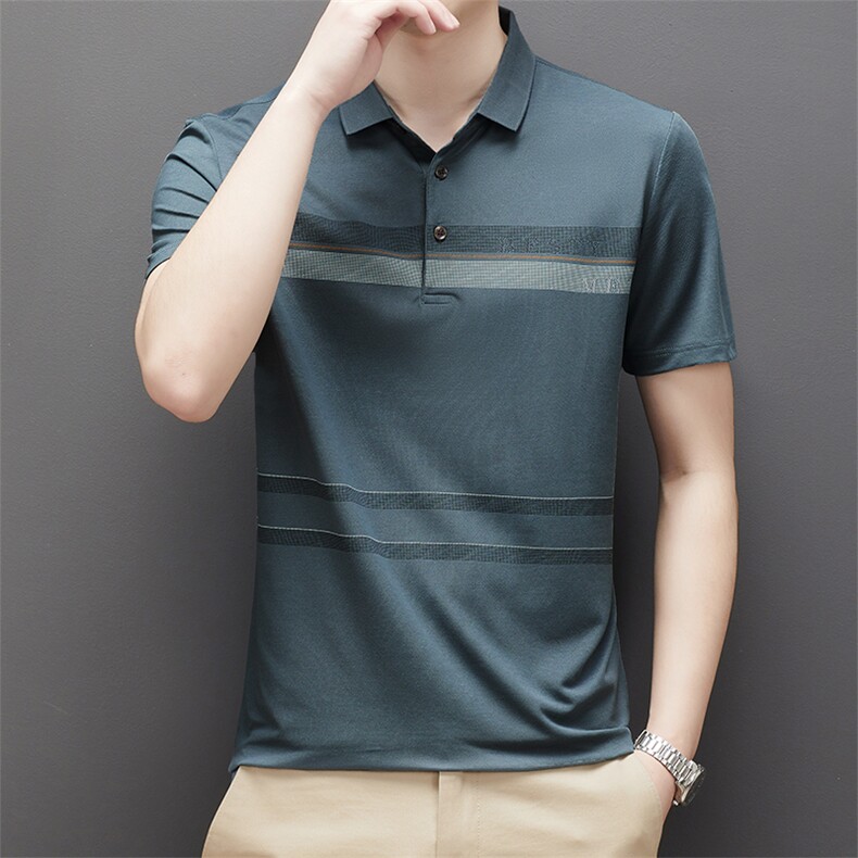 2023夏季新款保罗衫翻领短袖中年男士商务休闲时尚百搭条纹polo衫，男装Polo衫，电商B212（原钱塘6029）