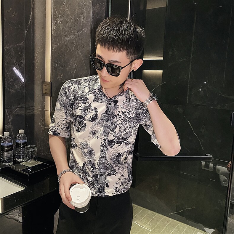 312A-116-P55新款社会小伙中袖衬衫韩版潮流男士五分袖衬衣B，男装T恤，星座312A-5