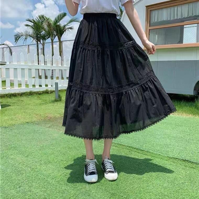 现货夏季高腰蕾丝边半身裙女新款韩版百搭大摆a字版层层蛋糕裙,女装半身裙,妍妍衣坊