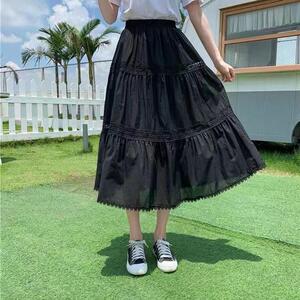 现货 夏季高腰蕾丝边半身裙女新款韩版百搭大摆a字版层层蛋糕裙图片