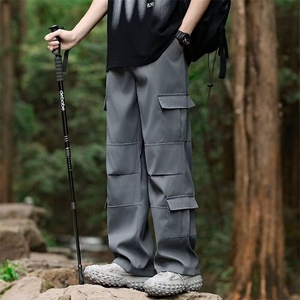 工装裤男士春夏款阔腿休闲长裤松紧腰骑兵斜复网裤子 KG03图片