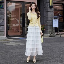 现货2026年春季气质优雅时尚潮流通用女针织衫上衣蕾丝连衣裙套装，女装套装/套裙，奋斗女王