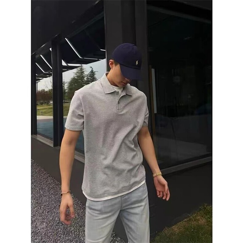 领口压胶珠地棉假两件POLO衫休闲高级翻领短袖T恤CS2625-P48,男装Polo衫,星座1213