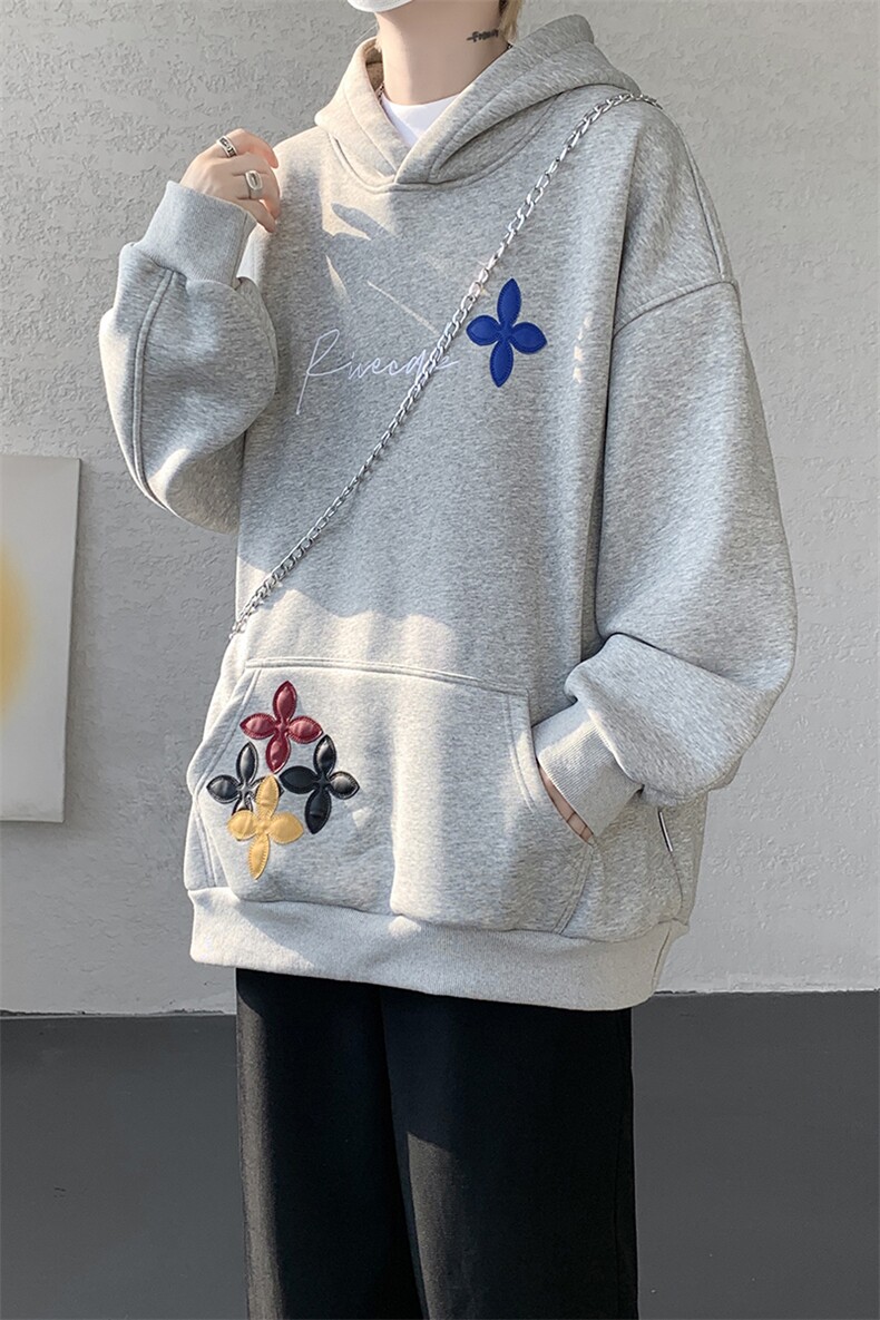 秋季美式小众情侣加厚外套宽松重工贴片刺绣连帽卫衣男潮WY22P78,女装短外套,电商D206-1