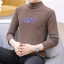 冬季半高领双面绒刺绣字母卫衣男加绒加厚保暖打底衫长袖黄333P28，男装卫衣，星座1207