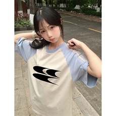 抖音得物品质二开240克宽松纯棉美式潮牌插肩三杠织带短袖T恤，男装T恤，电商A486