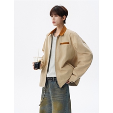 撞色水洗做旧帆布短款夹克男款vintage美式复古工装休闲外套JK003，男装夹克，电商B312